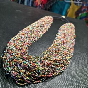 Multicolor Seed Bead Statement Necklace – Handmade, Heavy, Boho Chic